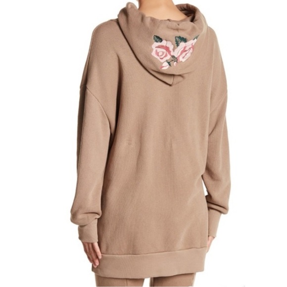 Wildfox Brown & White Rose Flower Embroidered Oversized Hoodie - Picture 2 of 6